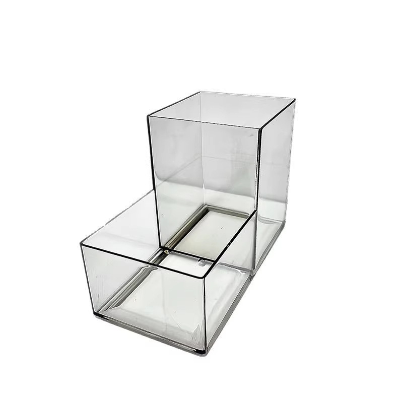 Cutie de depozitare pentru birou, transparentă, cu divizoare; polistiren; model: înaltă și joasă depozitare