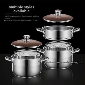 Dvojposchodový parný hrniec z 201 nerezovej ocele s integrovaným parným košom, skleneným poklopom, viacvrstvovým dnom, vhodný pre indukčné aj plynové varné dosky