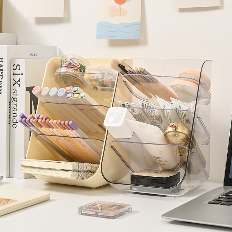 Asztali tároló doboz XH-2023-02, PET+PS, 1L kapacitás, több rekesz, testreszabható