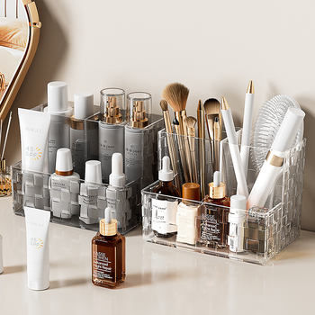 Cutie de depozitare pentru cosmetice și papetărie cu compartimente grilă, design de birou, plastic PS, modelul 3366, logo tipărit