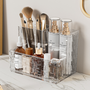 Cutie de depozitare pentru cosmetice și papetărie cu compartimente grilă, design de birou, plastic PS, modelul 3366, logo tipărit