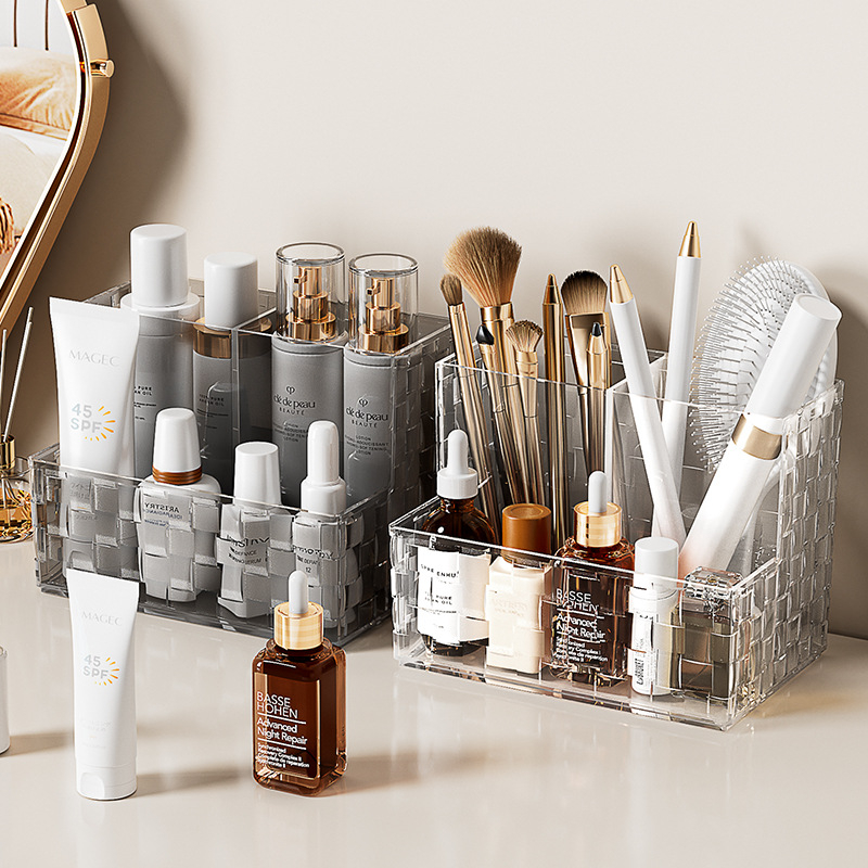 Cutie de depozitare pentru cosmetice și papetărie cu compartimente grilă, design de birou, plastic PS, modelul 3366, logo tipărit