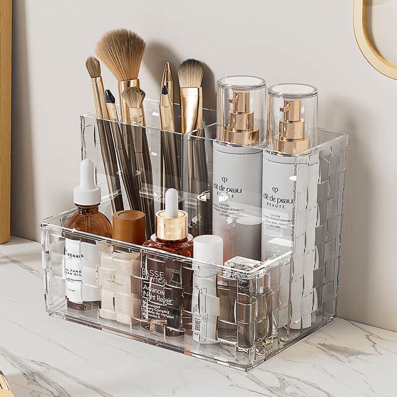 Cutie de depozitare pentru cosmetice și papetărie cu compartimente grilă, design de birou, plastic PS, modelul 3366, logo tipărit