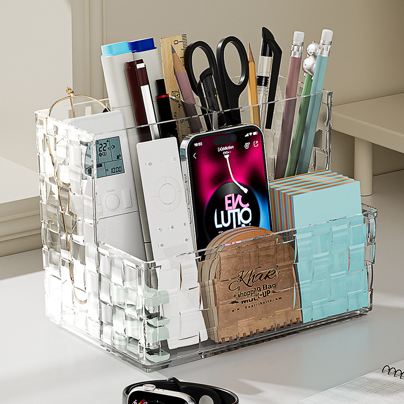 Cutie de depozitare pentru cosmetice și papetărie cu compartimente grilă, design de birou, plastic PS, modelul 3366, logo tipărit