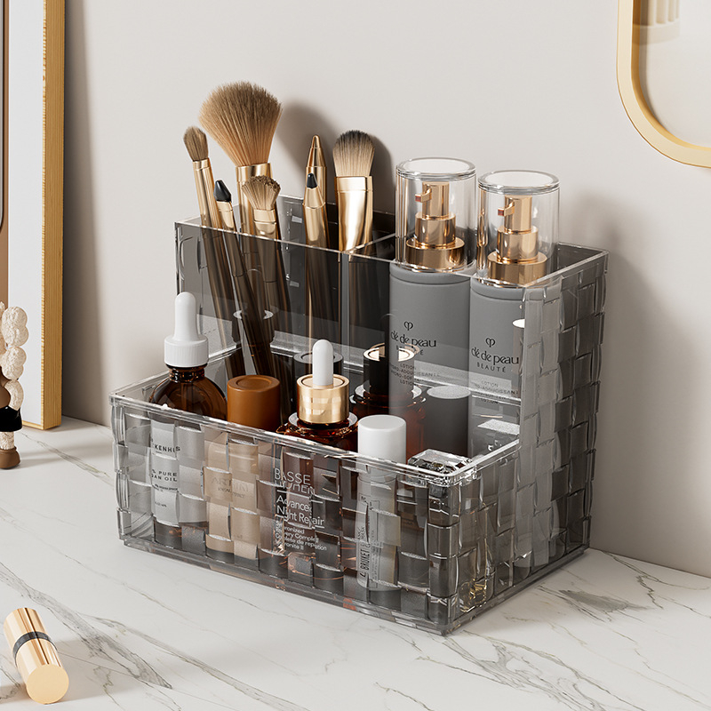 Cutie de depozitare pentru cosmetice și papetărie cu compartimente grilă, design de birou, plastic PS, modelul 3366, logo tipărit