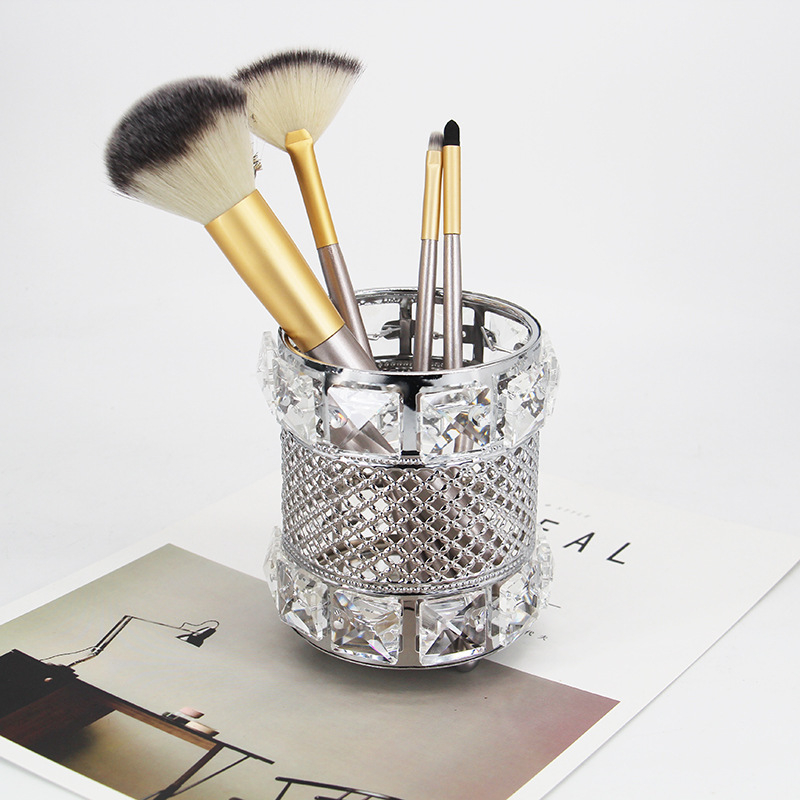 Metalni stolni organizator za olovke i kozmetiku, model 128, uzorak plaid, stil New chinoiserie, kapacitet 1L