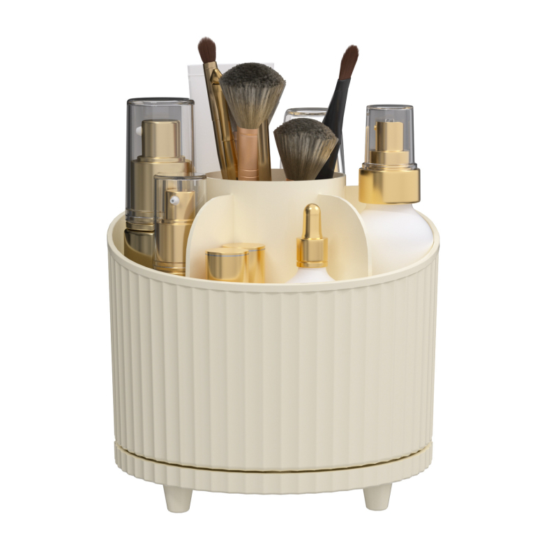 Ротираща настолна кутия за козметика - PP материал, компактен органайзер за червила, сенки за очи, моливи за вежди и четки за грим