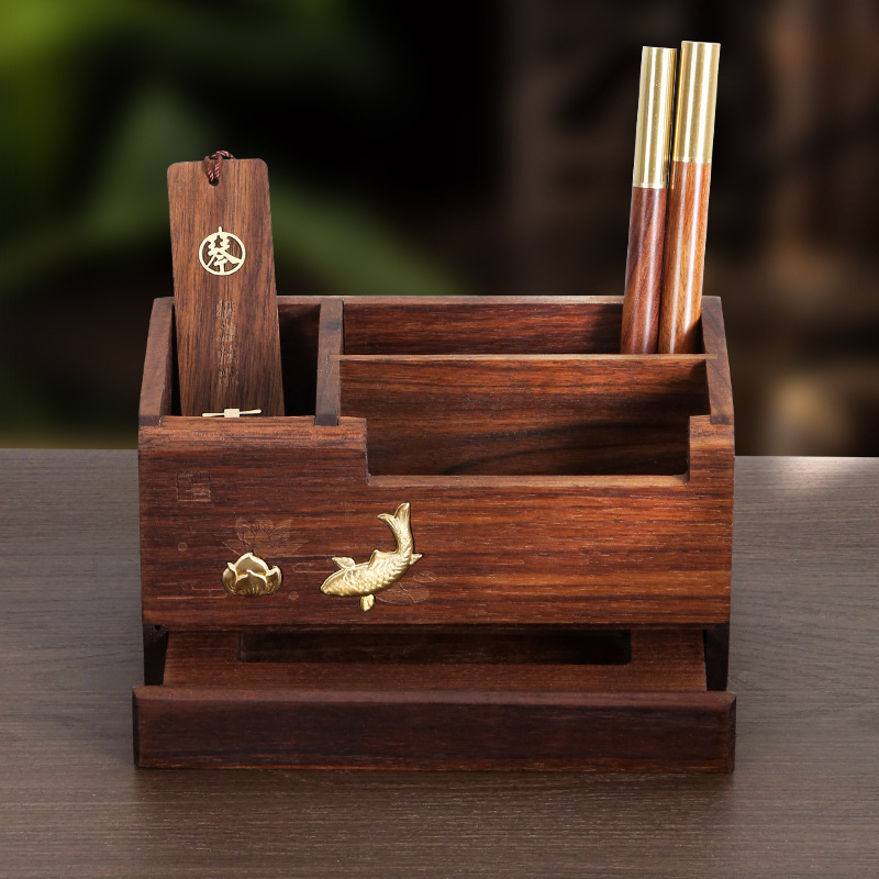 Дървен държач за писалки с чекмедже — квадратна форма, печат на лого, възможност за персонализация, подарък за възрастни и учители