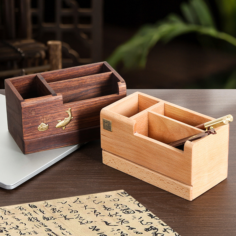 Дървен държач за писалки с чекмедже — квадратна форма, печат на лого, възможност за персонализация, подарък за възрастни и учители