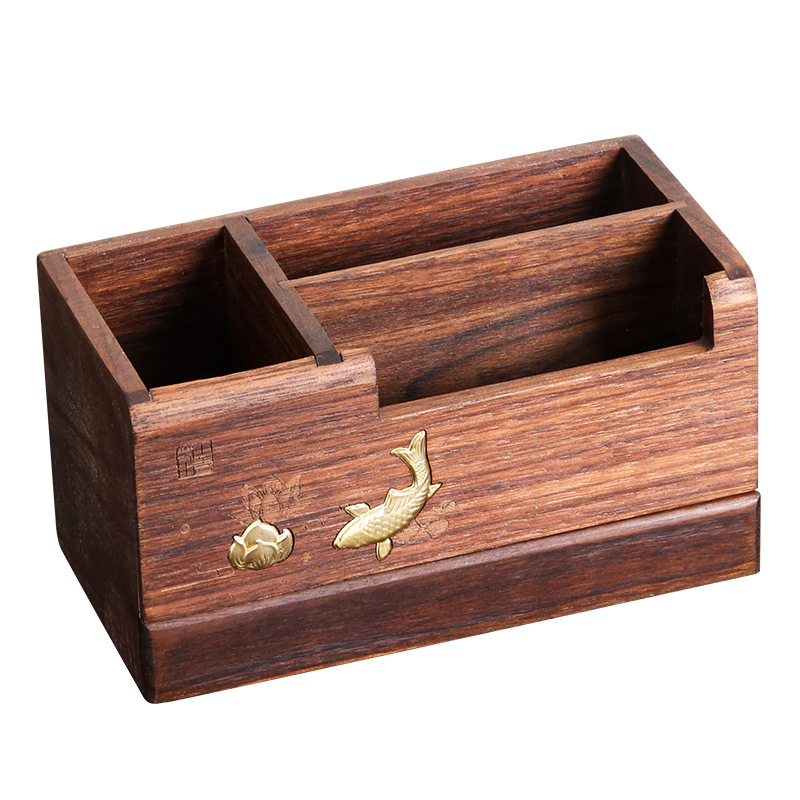 Дървен държач за писалки с чекмедже — квадратна форма, печат на лого, възможност за персонализация, подарък за възрастни и учители