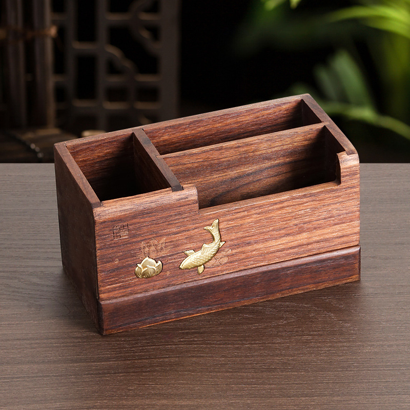 Дървен държач за писалки с чекмедже — квадратна форма, печат на лого, възможност за персонализация, подарък за възрастни и учители