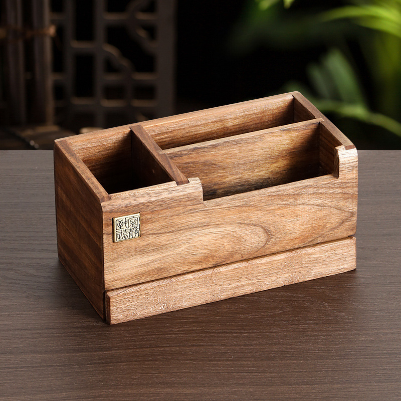 Дървен държач за писалки с чекмедже — квадратна форма, печат на лого, възможност за персонализация, подарък за възрастни и учители