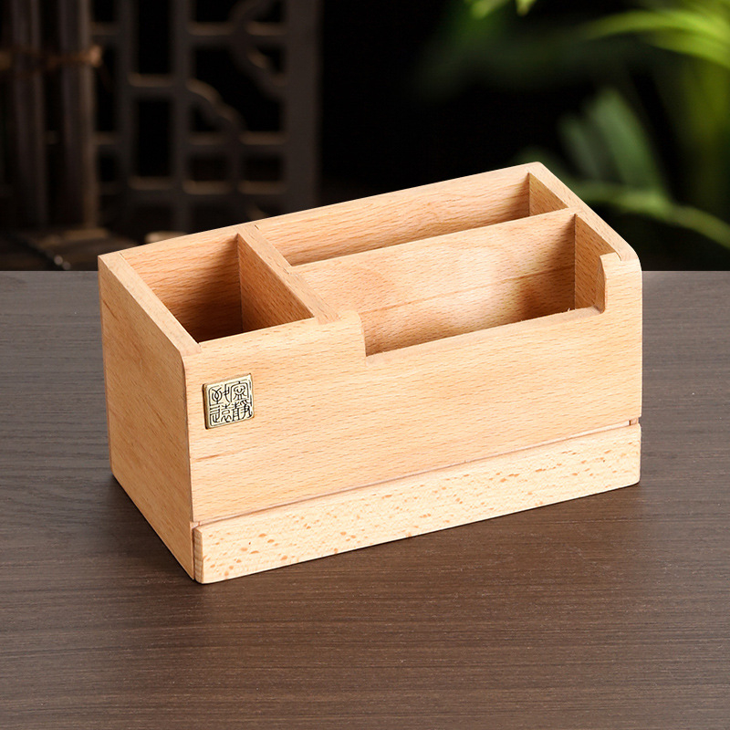 Дървен държач за писалки с чекмедже — квадратна форма, печат на лого, възможност за персонализация, подарък за възрастни и учители