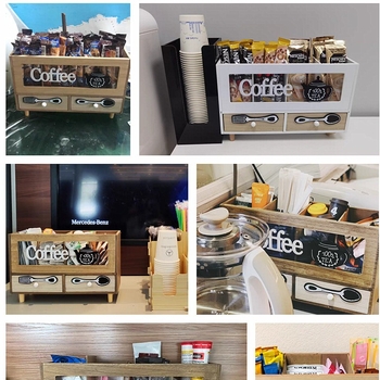 Десктоп кутия за съхранение с отделения и чекмеджета — дървена, печатен дизайн, японски стил