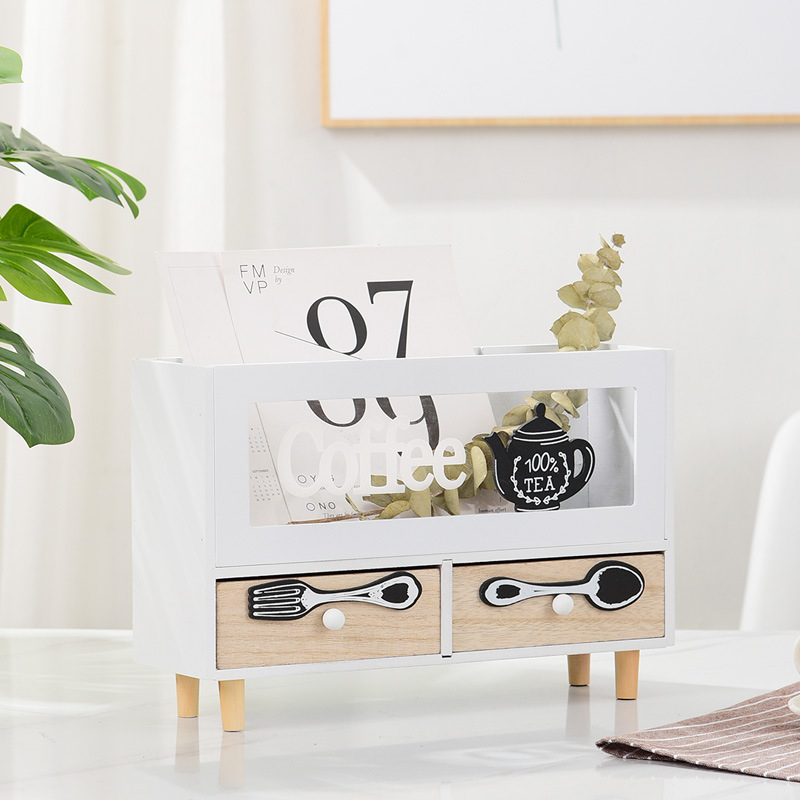 Десктоп кутия за съхранение с отделения и чекмеджета — дървена, печатен дизайн, японски стил