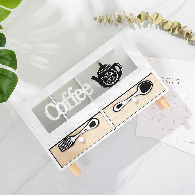 Десктоп кутия за съхранение с отделения и чекмеджета — дървена, печатен дизайн, японски стил