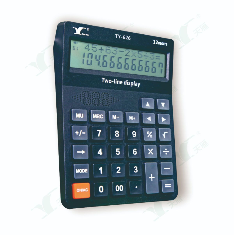 TY-626 asztali számológép kettős soros kijelzővel, 12 számjegy, angol hangfunkcióval, elemmel működik
