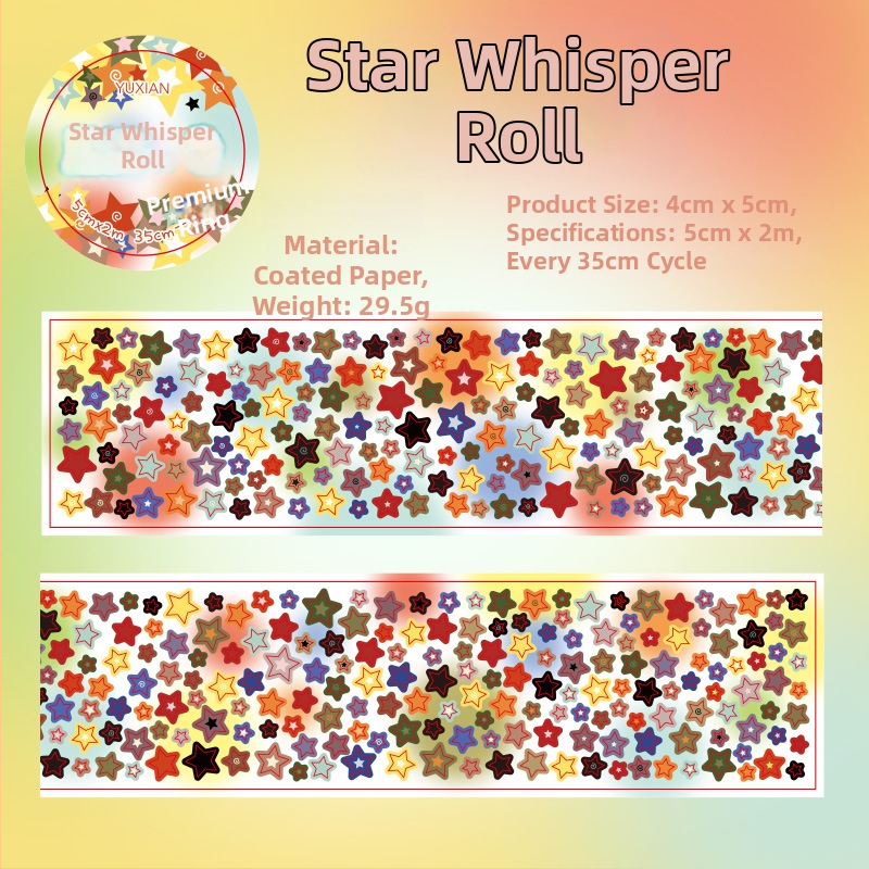 Dekoratívna páska na diár a kartičky na zadnú stranu telefónu s kreatívnymi vzormi; dĺžka 2 m, šírka 5 cm, základný materiál: potlačený papier, značka Yu Xian