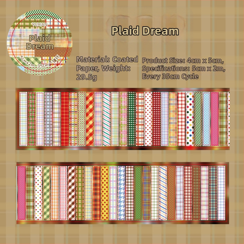 Dekoratívna páska na diár a kartičky na zadnú stranu telefónu s kreatívnymi vzormi; dĺžka 2 m, šírka 5 cm, základný materiál: potlačený papier, značka Yu Xian