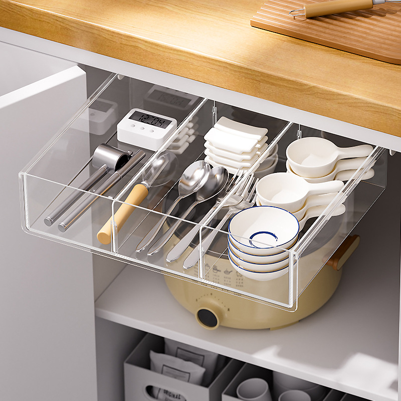 Kutija za kancelarijske potrepštine sa ladicom — Izvučna ispod stola skrivena držač olovaka, PET/ABS, 2L