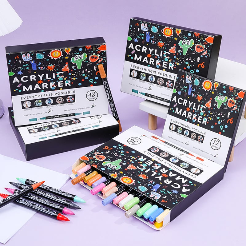 Akrilni marker set s dvama koncama – vodootporan, brzo sušeći, mekan vrh