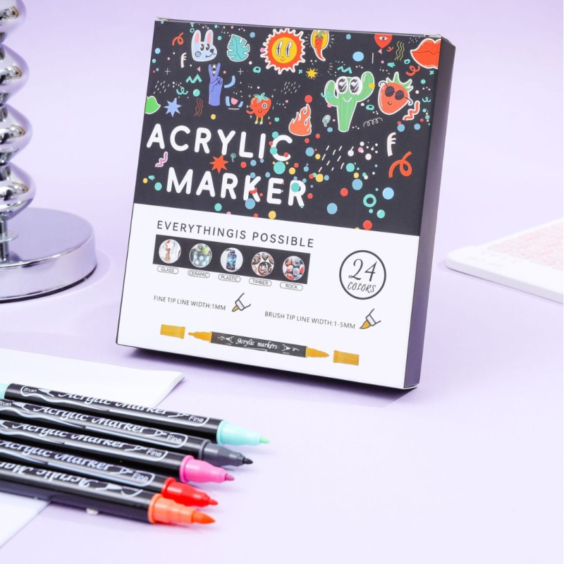 Akrilni marker set s dvama koncama – vodootporan, brzo sušeći, mekan vrh