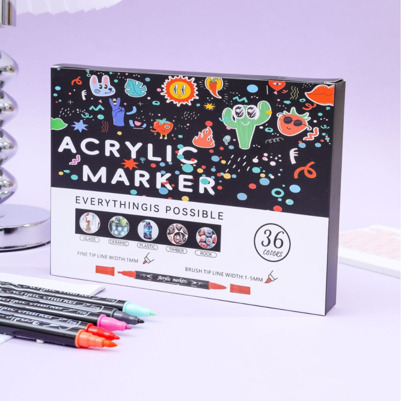Akrilni marker set s dvama koncama – vodootporan, brzo sušeći, mekan vrh
