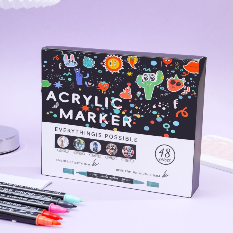 Akrilni marker set s dvama koncama – vodootporan, brzo sušeći, mekan vrh