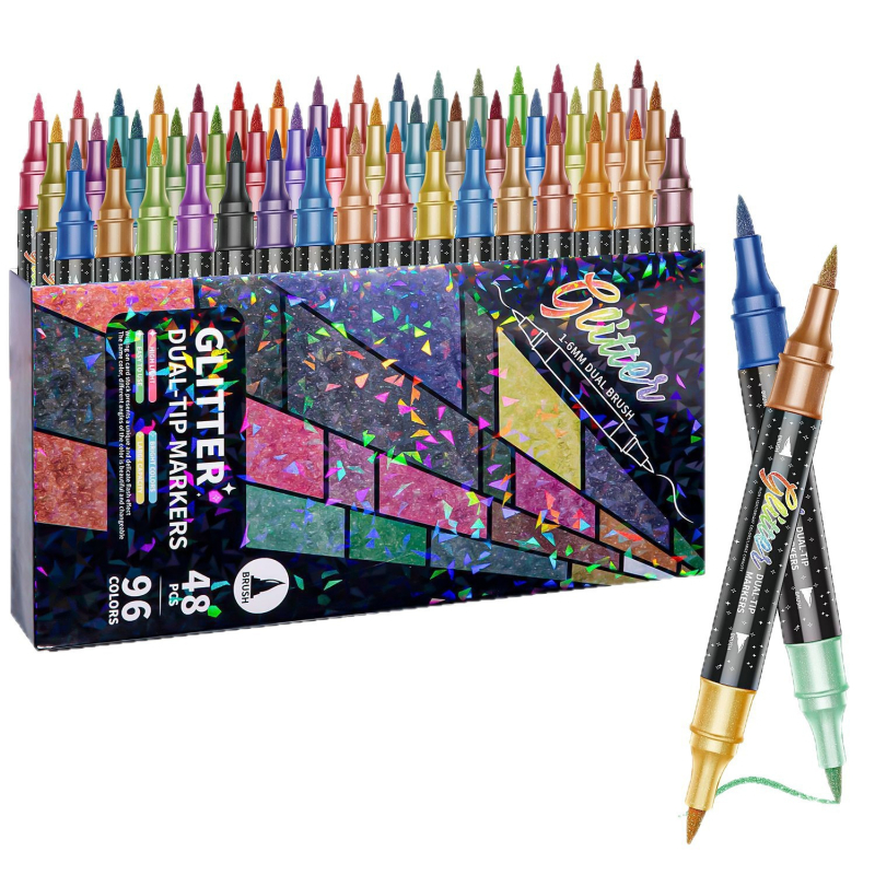Dvostrani glitter marker s mekanim vrhom, dvobojni, za akvarelno crtanje