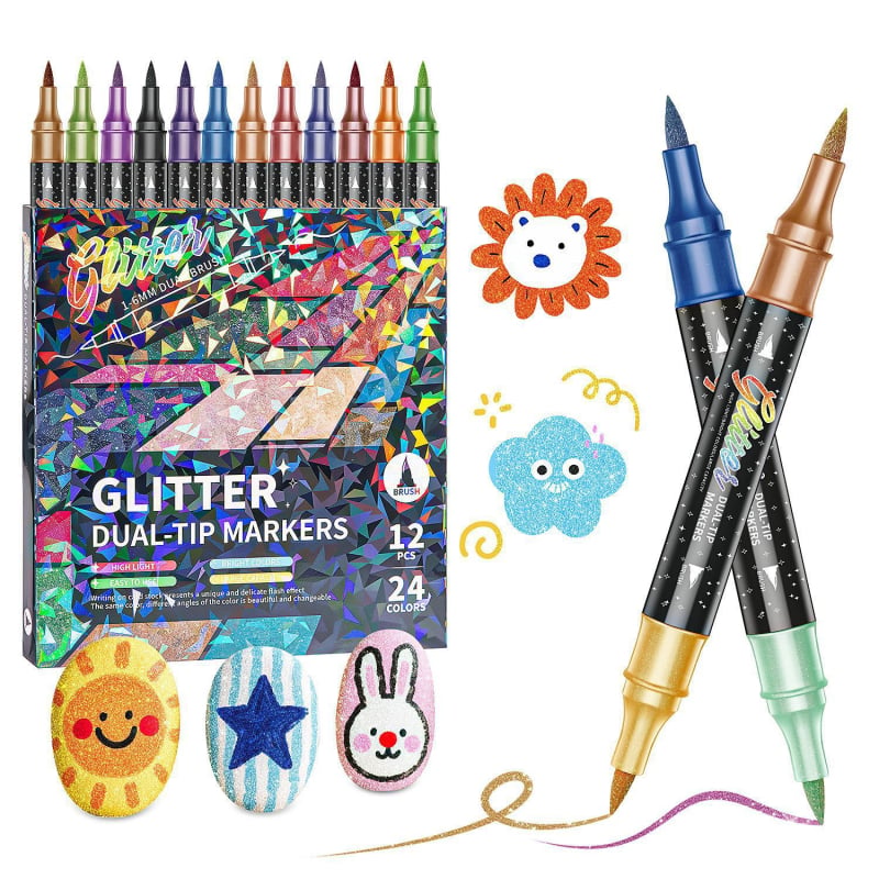 Dvostrani glitter marker s mekanim vrhom, dvobojni, za akvarelno crtanje
