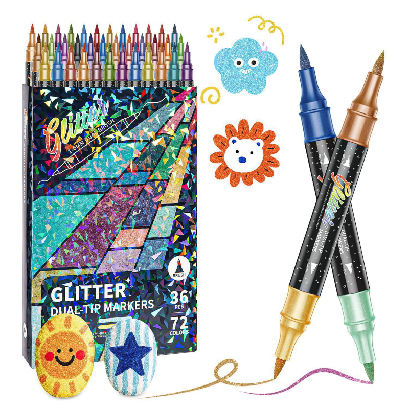 Dvostrani glitter marker s mekanim vrhom, dvobojni, za akvarelno crtanje