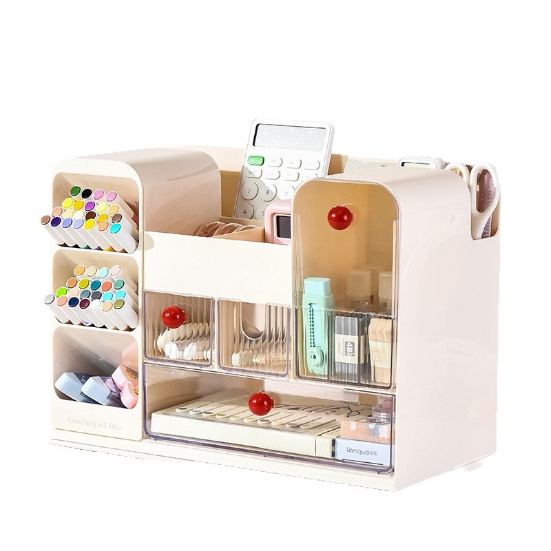 Fiókos asztali tároló doboz rekeszekkel – 18 L kapacitás, ABS+GPPS műanyag, többfunkciós asztali rendező