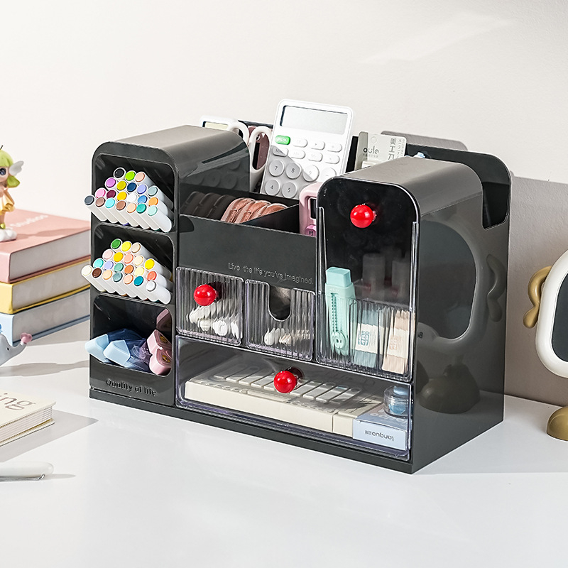 Fiókos asztali tároló doboz rekeszekkel – 18 L kapacitás, ABS+GPPS műanyag, többfunkciós asztali rendező