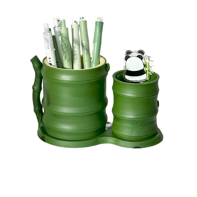 Držač za olovke Panda Bamboo s 360° rotacijom za stolni organizator - plastični trokutasti