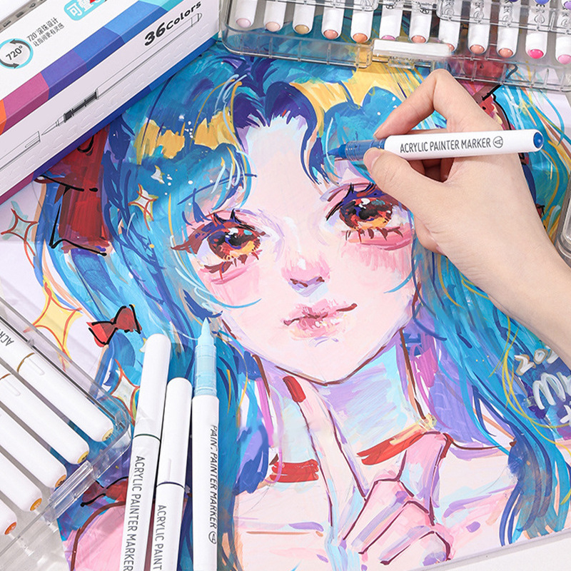 Tekući akrilni marker s mekanim vrhom, za osnovnu školu, u kutiji poklon-set