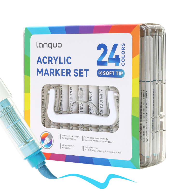 Tekući akrilni marker s mekanim vrhom, za osnovnu školu, u kutiji poklon-set