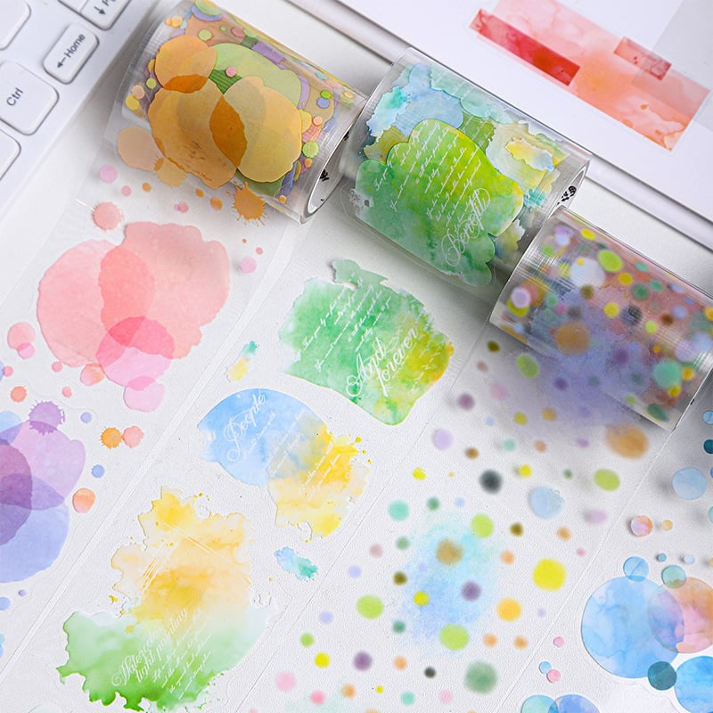 PET декоративна лента - акварелна серия с тема размазване, за дневници и за задни панели на телефона (PET база, Yu Xian, многоцелево използване, 2025-03-21)