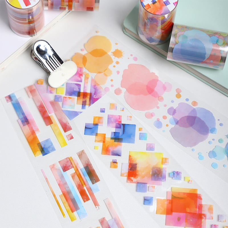 PET декоративна лента - акварелна серия с тема размазване, за дневници и за задни панели на телефона (PET база, Yu Xian, многоцелево използване, 2025-03-21)