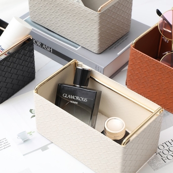 Kožna kutija za daljinske upravljače s pletenim uzorkom, organizator za četkice za šminku i olovke, dekorativni dodatak za stolić za kavu, kapacitet 2L, model 03, stil laganog luksuza