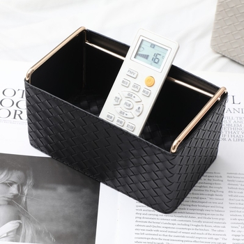 Kožna kutija za daljinske upravljače s pletenim uzorkom, organizator za četkice za šminku i olovke, dekorativni dodatak za stolić za kavu, kapacitet 2L, model 03, stil laganog luksuza