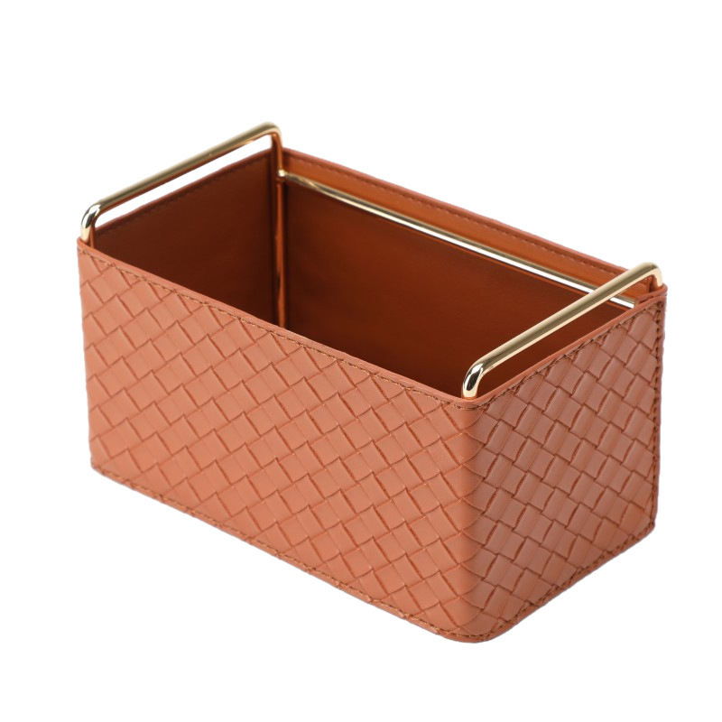 Kožna kutija za daljinske upravljače s pletenim uzorkom, organizator za četkice za šminku i olovke, dekorativni dodatak za stolić za kavu, kapacitet 2L, model 03, stil laganog luksuza
