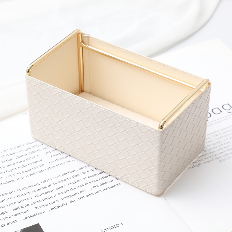 Kožna kutija za daljinske upravljače s pletenim uzorkom, organizator za četkice za šminku i olovke, dekorativni dodatak za stolić za kavu, kapacitet 2L, model 03, stil laganog luksuza