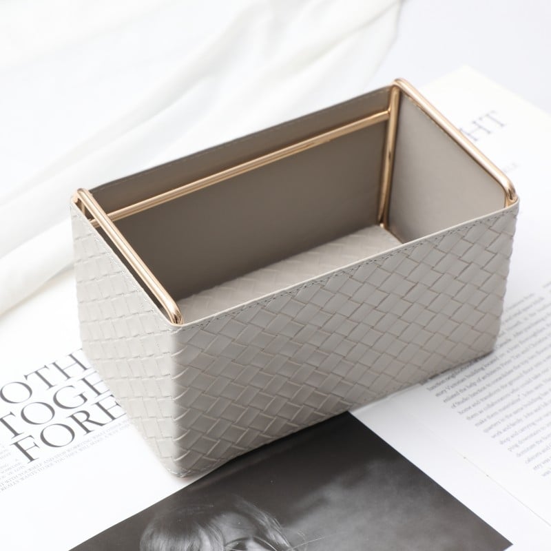 Kožna kutija za daljinske upravljače s pletenim uzorkom, organizator za četkice za šminku i olovke, dekorativni dodatak za stolić za kavu, kapacitet 2L, model 03, stil laganog luksuza