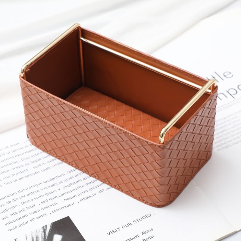 Kožna kutija za daljinske upravljače s pletenim uzorkom, organizator za četkice za šminku i olovke, dekorativni dodatak za stolić za kavu, kapacitet 2L, model 03, stil laganog luksuza