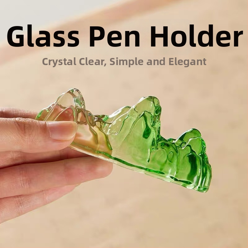 Krištáľový držiteľ na pero s farebnou glazúrou, motív hôr a riek, čínskeho štýlu (Materiál: Kryštál; Model: Držiteľ na pero; Tlačené logo: Áno; Prispôsobenie: Áno; Importované: Nie; IP: Nie)