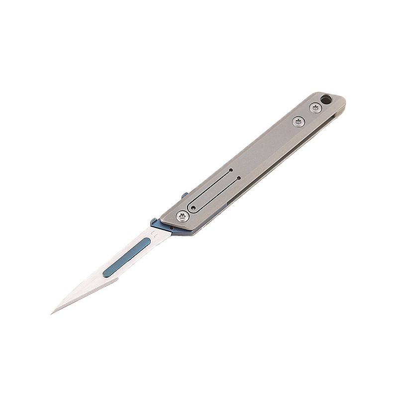 Cuțit utilitar din aliaj de titan, cu mâner chirurgical, pliabil, set de 11 lame, deschizător de cutii și colete, briceag de buzunar