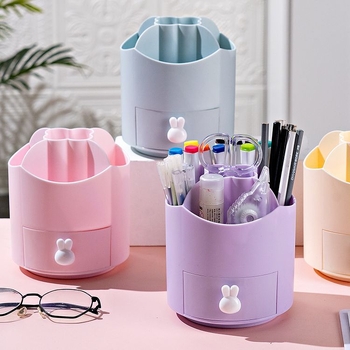 Suport de birou rotativ la 360° pentru pixuri și cutie de depozitare pentru papetărie cu compartimente în grilă, multifuncțional, plastic PP, capacitate mare