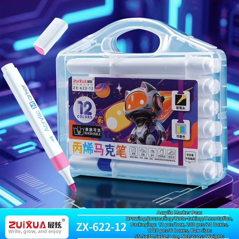 Marker acrilic pentru desen la școala primară, ZUIXUA 622, solubil în apă, pe bază de apă, stackable