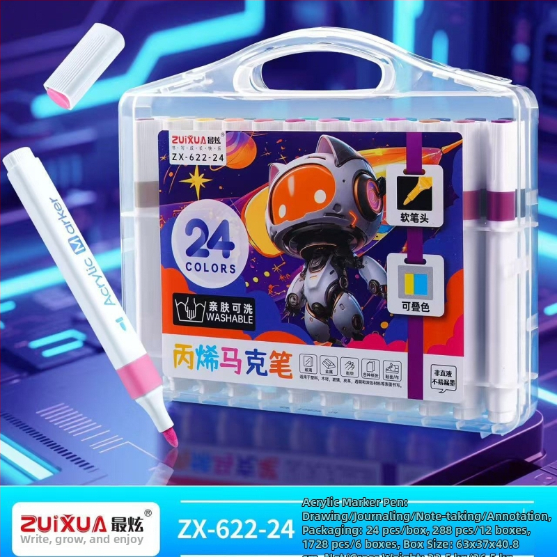 Marker acrilic pentru desen la școala primară, ZUIXUA 622, solubil în apă, pe bază de apă, stackable