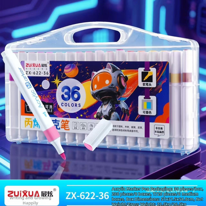 Marker acrilic pentru desen la școala primară, ZUIXUA 622, solubil în apă, pe bază de apă, stackable